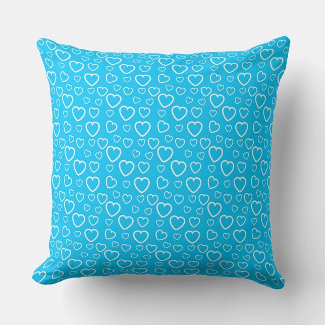 Coussin Motif Cœurs Amour Bleu et Blanc (Recto)