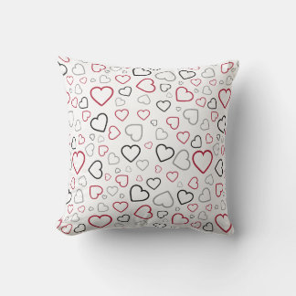 Coussin Motif Cœurs heureux gris rouge carmin