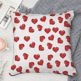Coussin Motif Cœurs rouges romantiques sur fond blanc