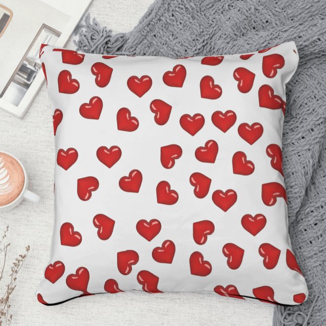 Coussin Motif Cœurs rouges romantiques sur fond blanc (Créateur téléchargé)