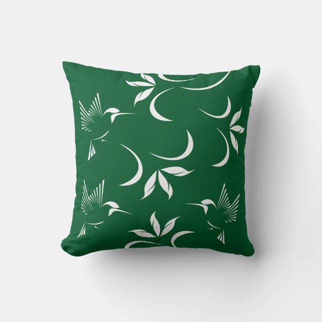 Coussin Motif Colibri Sur Vert (Recto)