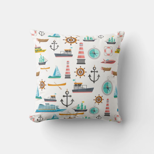 Coussin Motif coloré à thème nautique (Recto)