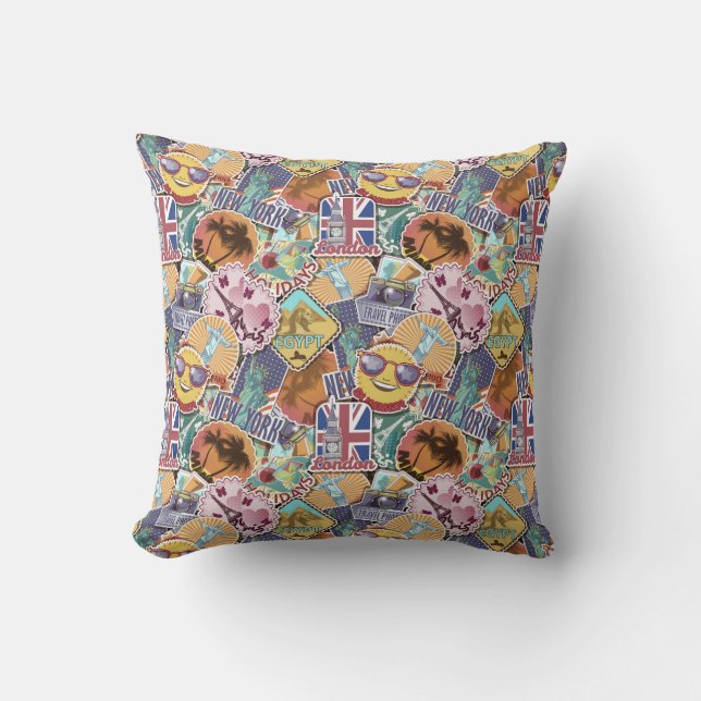Coussin Motif coloré d'autocollant de voyage (Recto)