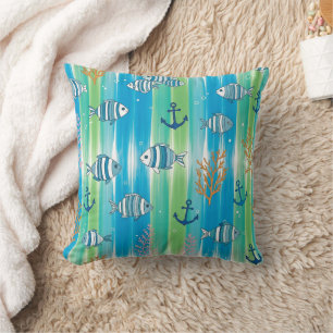 Coussin Motif Coloré de la Vie Marine Côtière (13)