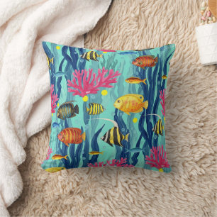 Coussin Motif Coloré de la Vie Marine Côtière (4)