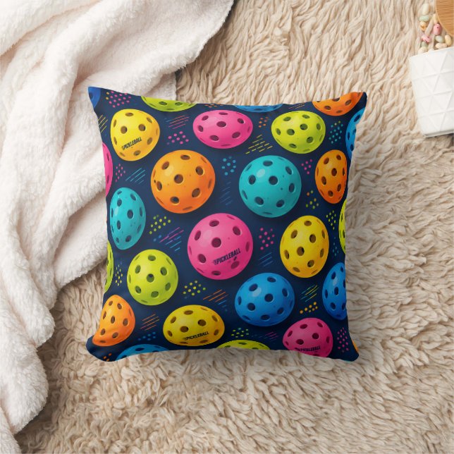 Coussin Motif Coloré de Pickleball (Couverture)