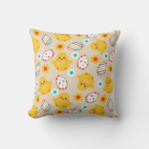 Coussin Motif coloré d'oeufs et de poussins de pâques
