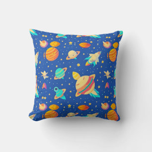 Coussin Motif coloré sur le thème de l'espace avec des pla