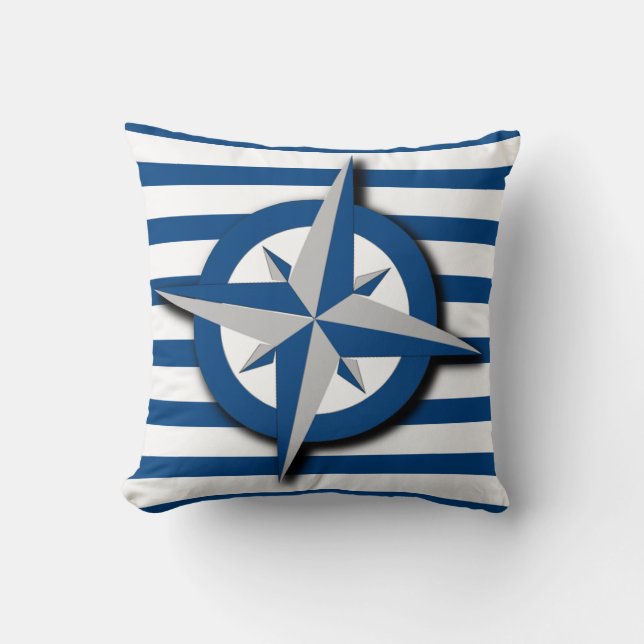 Coussin Motif compas et rayures inspiré du nautisme (Recto)