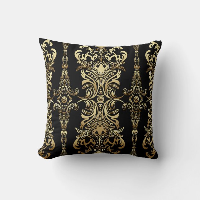 Coussin Motif continu floral damassé or avec arabesque (Recto)