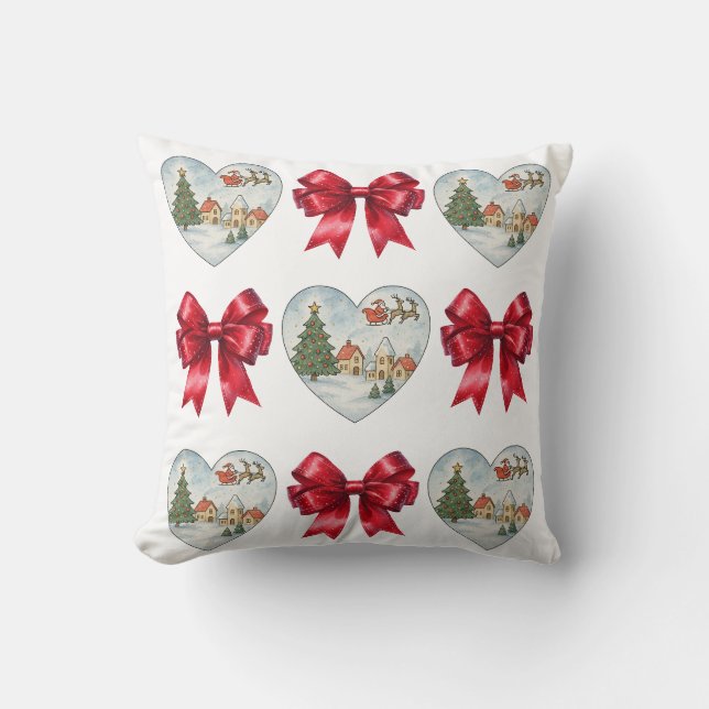 Coussin Motif Coquette Cœur et Rubans de Noël (Recto)