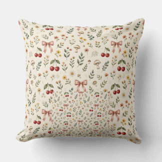 Coussin Motif Coquette Rouge Cerise et Ruban Rose
