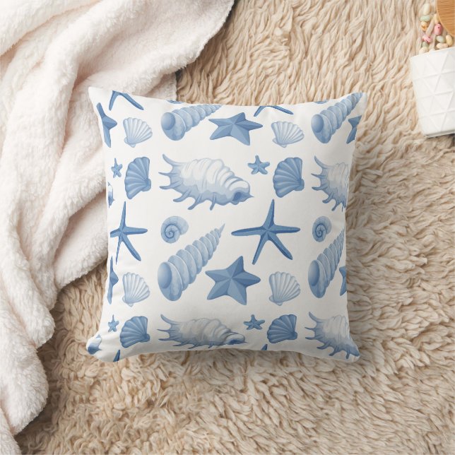 Coussin Motif coquillages bleu côtier (Couverture)