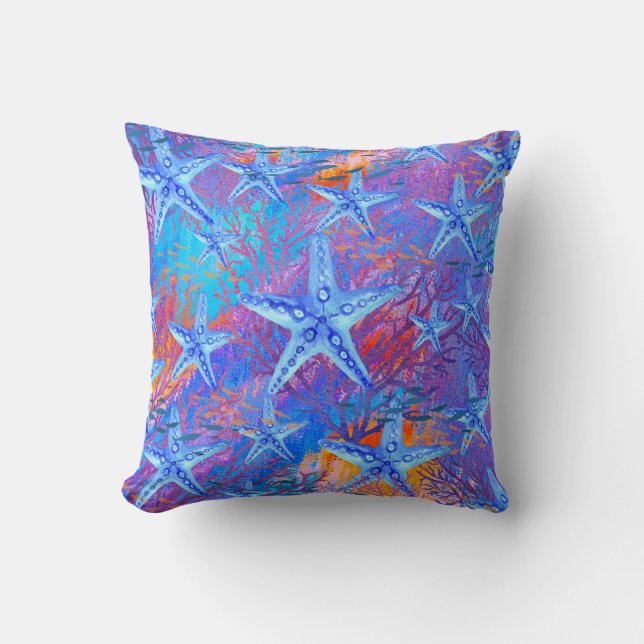 Coussin Motif Coquillages de plage bleu orange violet (Recto)