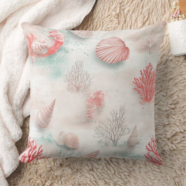 Coussin Motif Coquillages et Vagues Océaniques (7) (Couverture)