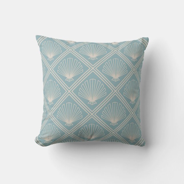 Coussin Motif Coquille Art Déco En Canard Oeuf Bleu Et Bei (Recto)