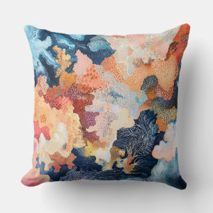 Coussin Motif corail abstrait pour déco marine 🌿