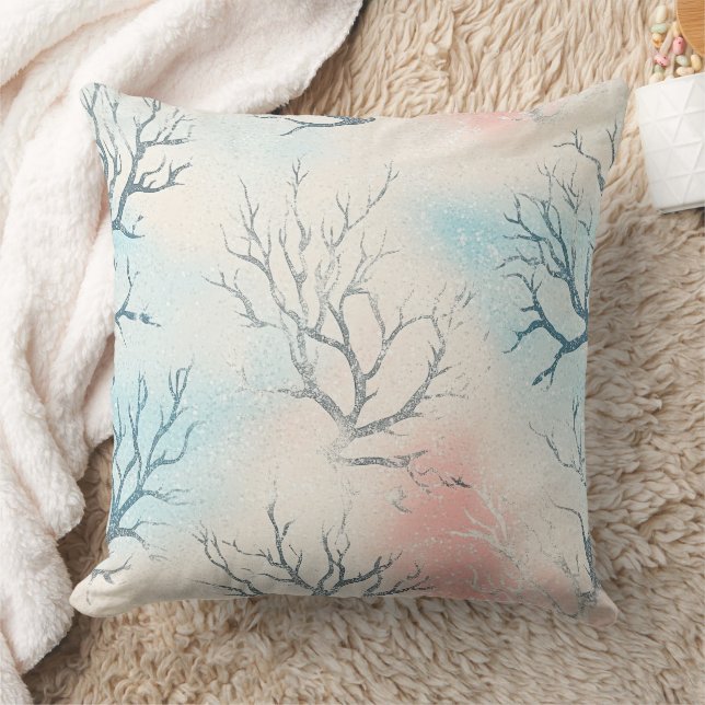 Coussin Motif corail côtier à l'aquarelle Boho Luxe (Couverture)