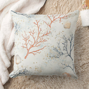 Coussin Motif corail côtier à l'aquarelle Boho Luxe (2)