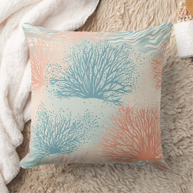 Coussin Motif corail côtier à l'aquarelle Boho Luxe (5) (Couverture)