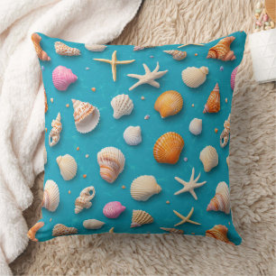 Coussin Motif Corail Doré Bleu Océan Tropical