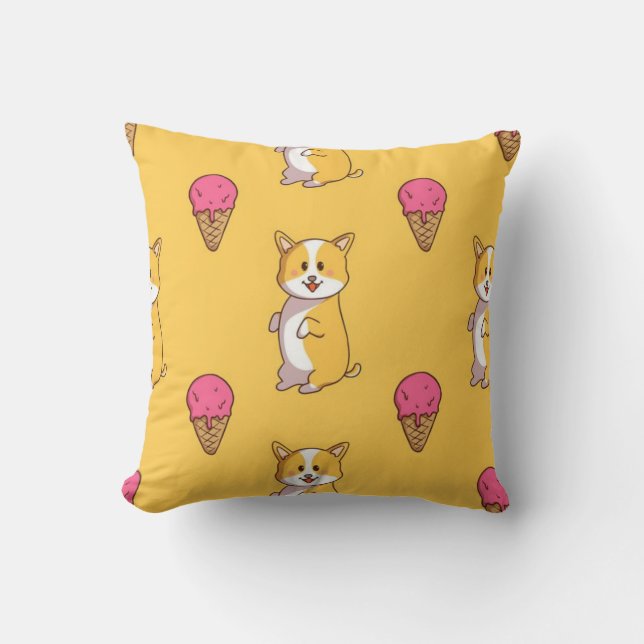 Coussin Motif Corgi Et Glace (Recto)