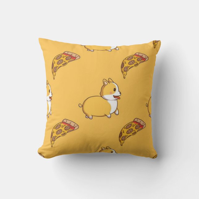 Coussin Motif Corgi et tranche de pizza (Recto)