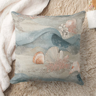 Coussin Motif côtier de récif de corail aquatique océaniqu