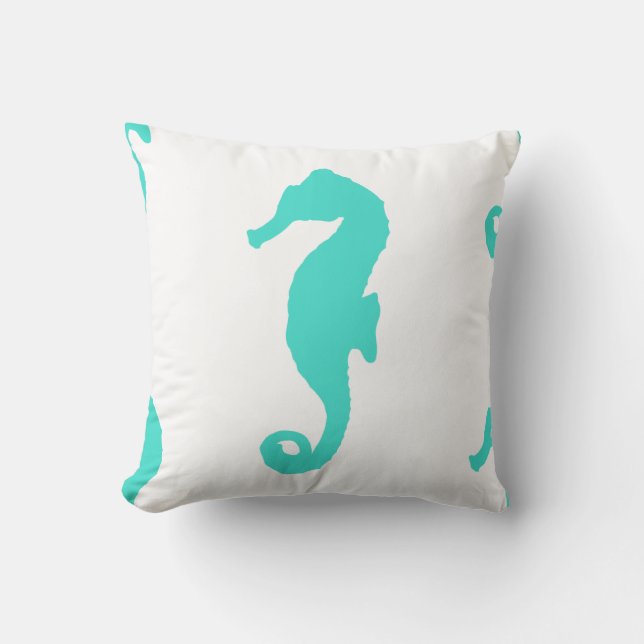 Coussin Motif côtier d'hippocampe de turquoise (Recto)