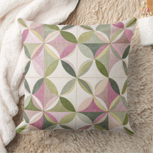 Coussin Motif Cottagecore Géométrie Florale Pastel
