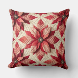 Coussin Motif courbé Poinsettia crème rouge