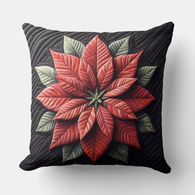 Coussin Motif courbé Poinsettia Noir (Recto)
