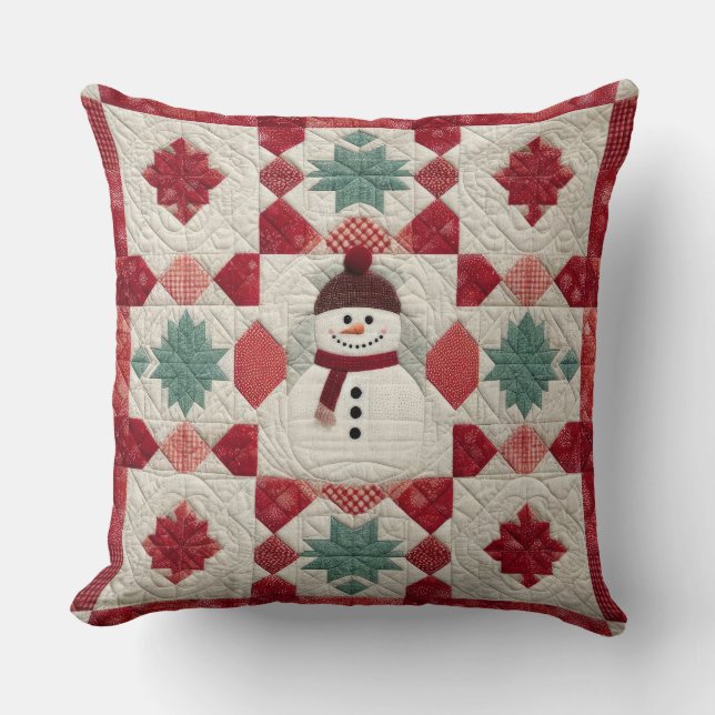 Coussin Motif courbé Snowman Rouge Blanc Vert (Recto)