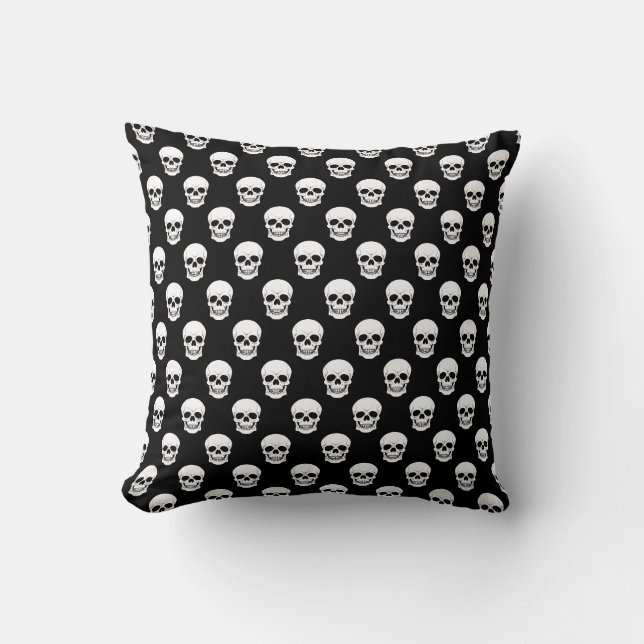 Coussin Motif Crâne noir et blanc Halloween Déplaisant (Recto)