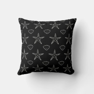 Coussin Motif Croquis Starfish Seashell en noir