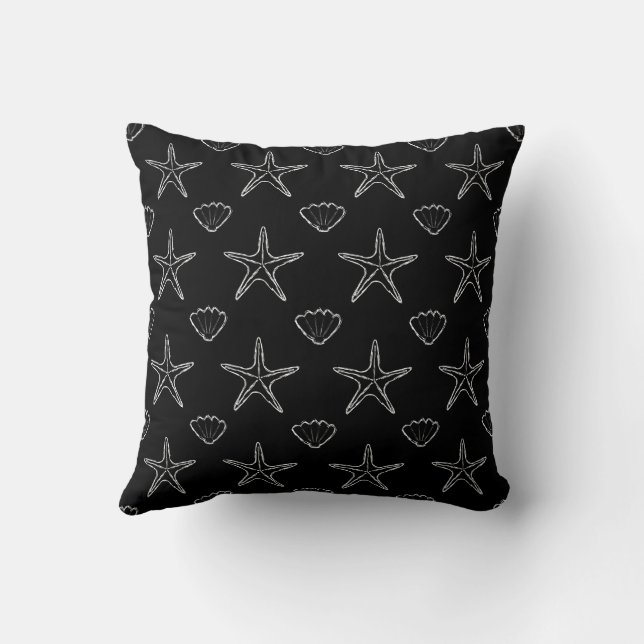 Coussin Motif Croquis Starfish Seashell en noir (Verso)