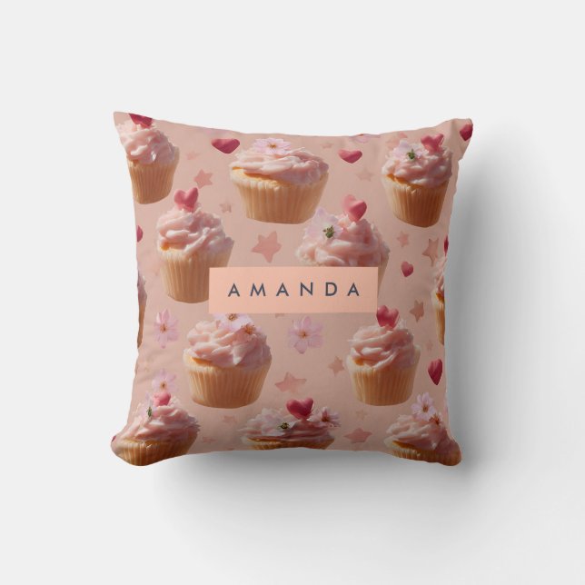 Coussin Motif Cupcake rose mignon personnalisé (Recto)