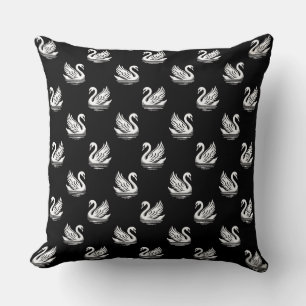 Coussin Motif cygne 02 - Blanc sur noir
