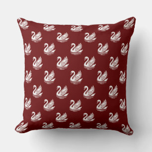 Coussin Motif cygne - Blanc sur rouge foncé
