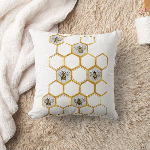 Coussin Motif d'abeilles royales en hexagones de nids d'ab