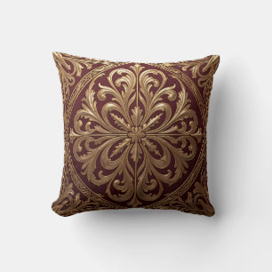 Coussin Motif d'acanthe doré orné Baroque rouge profond