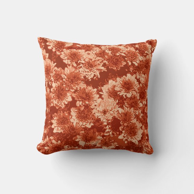 Coussin Motif Dahlia Graphique Moderne, Mandarin Orange (Recto)