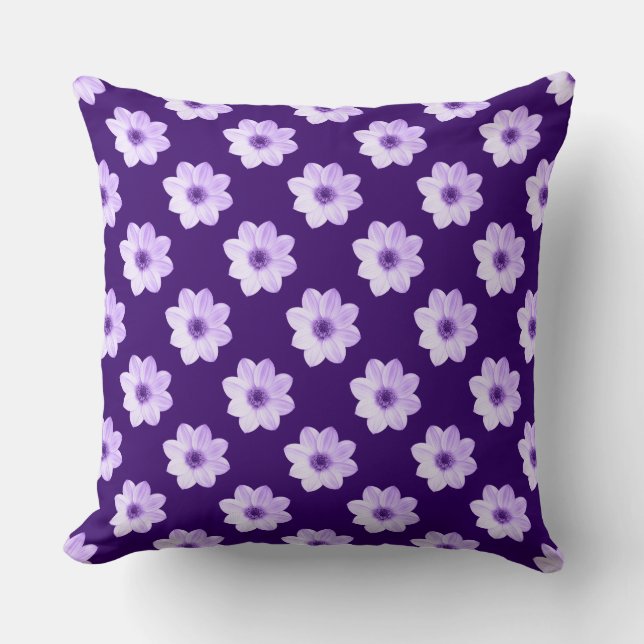 Coussin Motif Dahlia - Violet Profond (Recto)