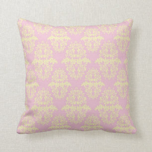 Coussin Motif damas rose et jaune clair