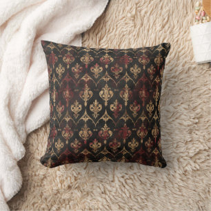 Coussin Motif Damask Noir Or Persan (5)