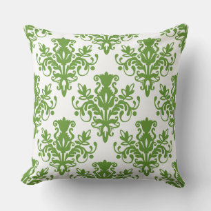 Coussin Motif damassé 02 - Vert avocat sur blanc