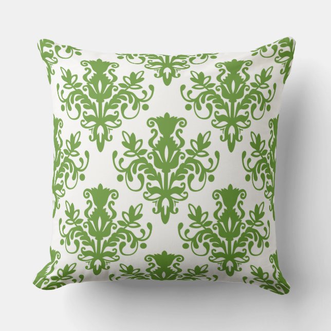 Coussin Motif damassé 02 - Vert avocat sur blanc (Recto)