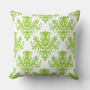 Coussin Motif damassé 02 - Vert martien sur fond blanc