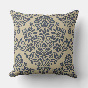 Coussin Motif damassé bleu et crème élégant