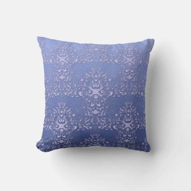 Coussin Motif damassé floral bleu complexe (Recto)